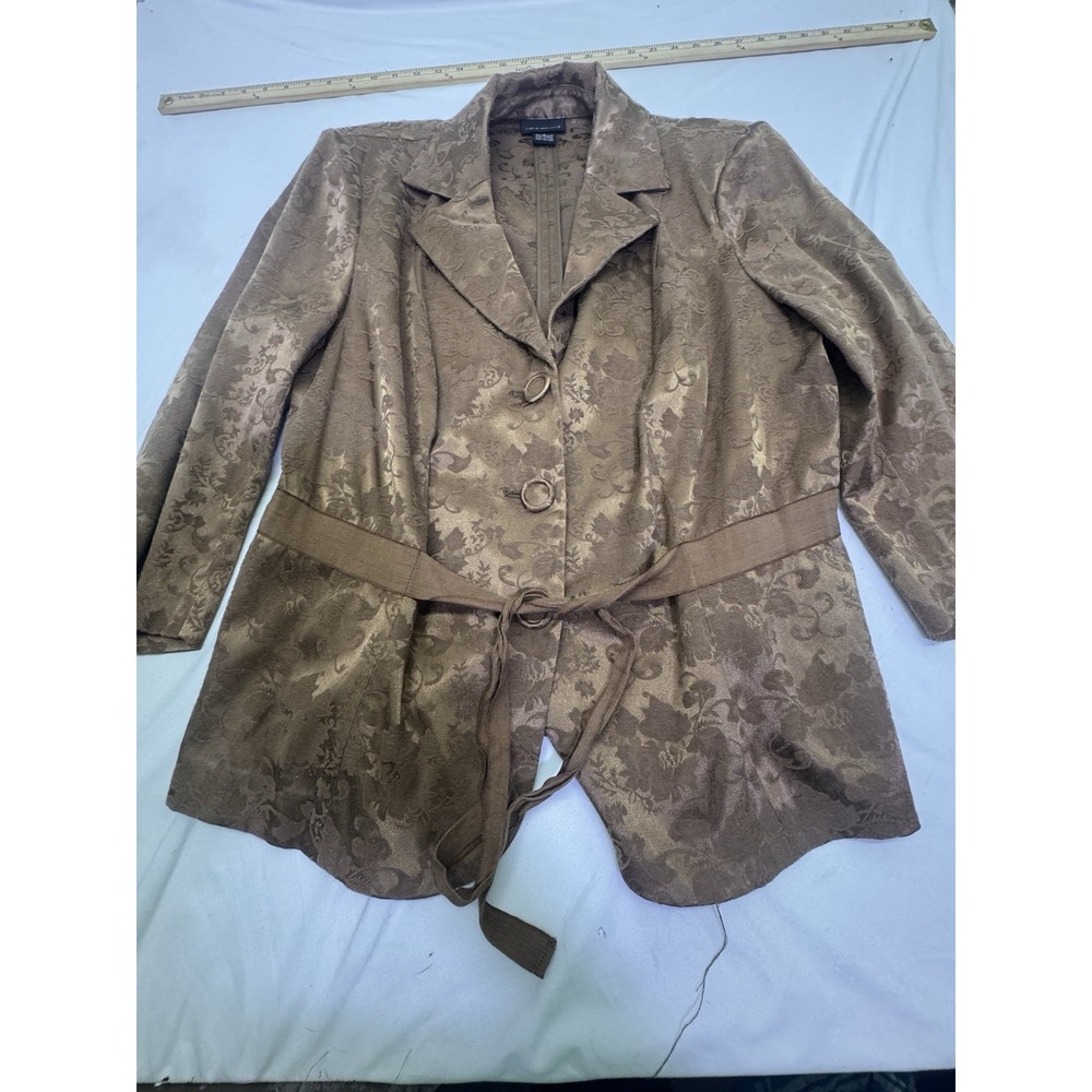 Lane Bryant Floral Brocade Tapestry Blazer 18 W Cottagecore 3/4 sleeve Belted - Picture 2 of 8